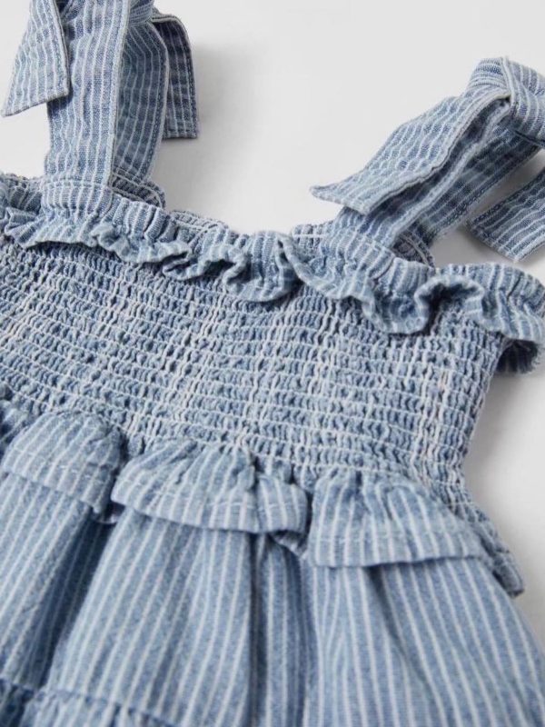 سارافون جین راه راه بچگانه برند ZARA اسپانیایی - تصویر 2