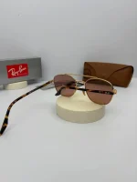عینک ریبن رنگ فریم طلایی دسته هاوانا عدسی گلبهی مدل RB-3688 - Image 3