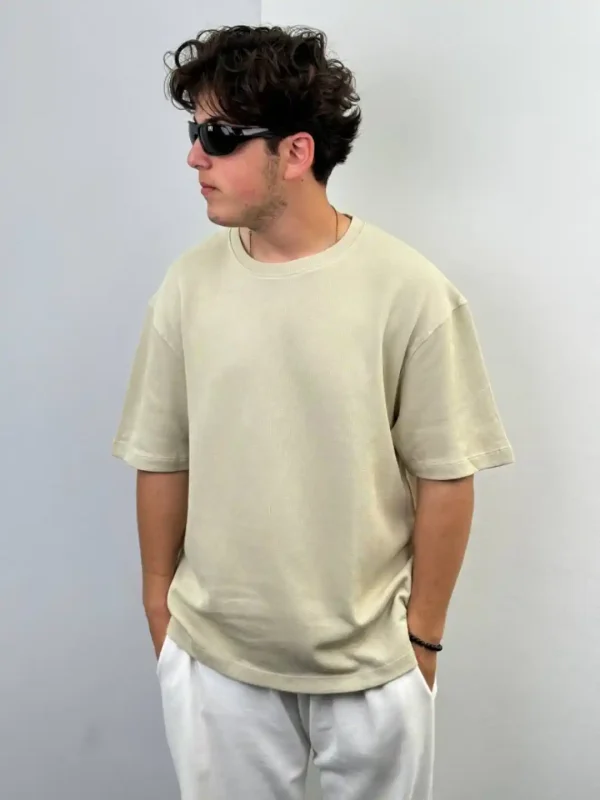 تیشرت کرمی پارچه بیسکویتی zara - Image 3