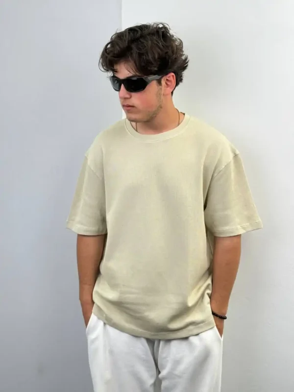تیشرت کرمی پارچه بیسکویتی zara - Image 1