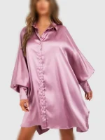 پیراهن مانتویی ساتنSATIN OVERSIZED BATWING BALLOON SLEEVE