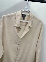 پیراهن دکمه دار فول لینن کرمی h&m - Image 2