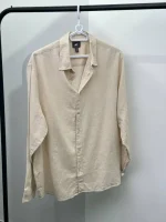 پیراهن دکمه دار فول لینن کرمی h&m
