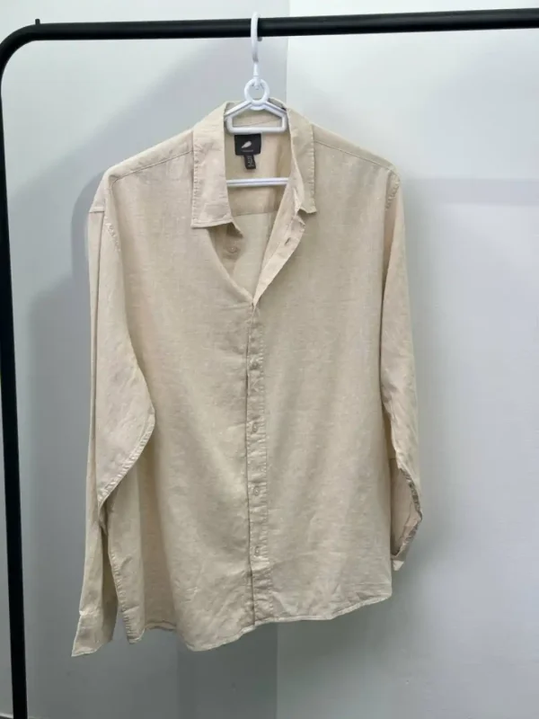 پیراهن دکمه دار فول لینن کرمی h&m - Image 1