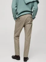شلوار بژ REGULAR FIT FLANNEL TROUSERS - Image 6