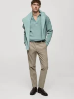 شلوار بژ REGULAR FIT FLANNEL TROUSERS - Image 8