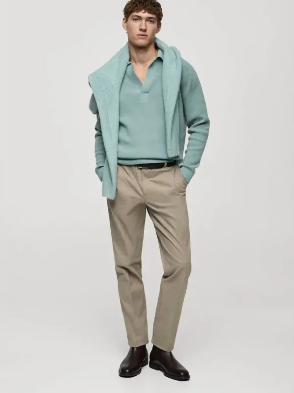 شلوار بژ REGULAR FIT FLANNEL TROUSERS - Image 8