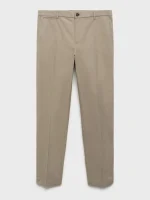 شلوار بژ REGULAR FIT FLANNEL TROUSERS - Image 3