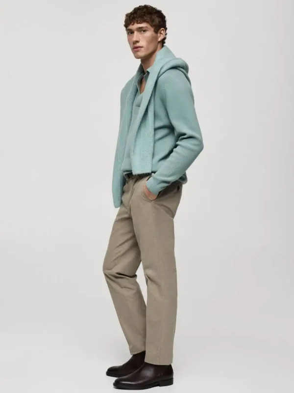 شلوار بژ REGULAR FIT FLANNEL TROUSERS - Image 7