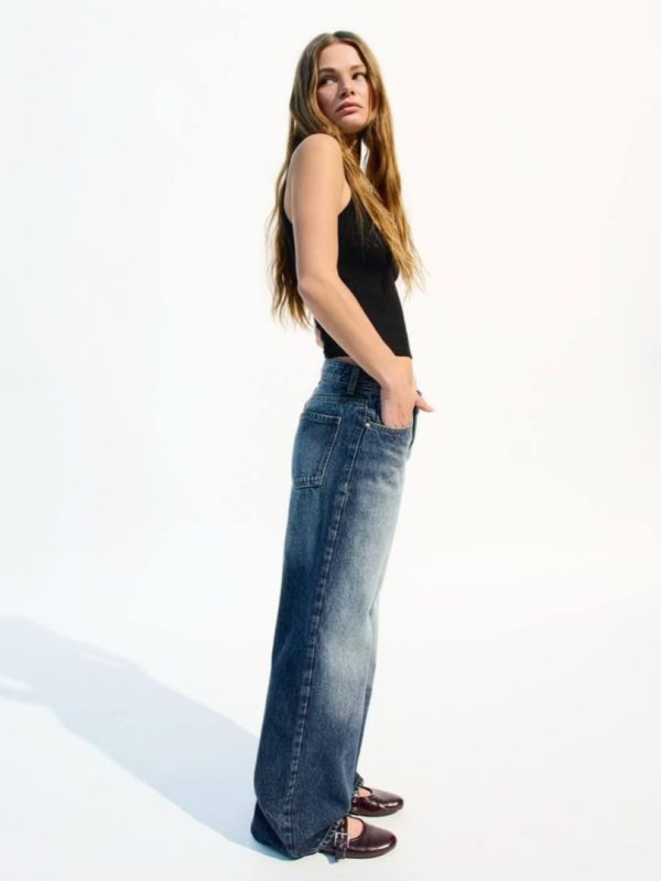 شلوار آبی پر‌رنگ‌هایلایت برشکا مدل wide leg - Image 3