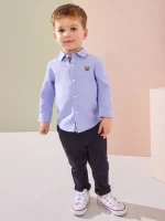 پیراهن بچگانه کتان جلو خرس آبی - Image 3