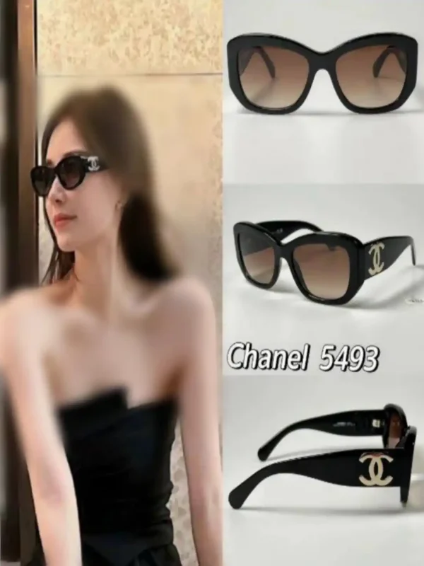 عینک chanel-5493 مشکی براق عدسی  هایلایت قهوه ای - Image 6