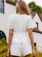 ست شلوارک جلو باز یقه گرد سفید - Image 2